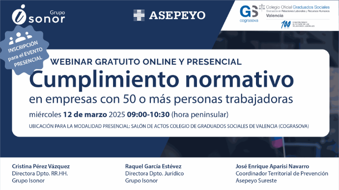 Inscripción para evento presencial. Webinar Cumplimiento normativo en empresas de 50 o más personas trabajadoras